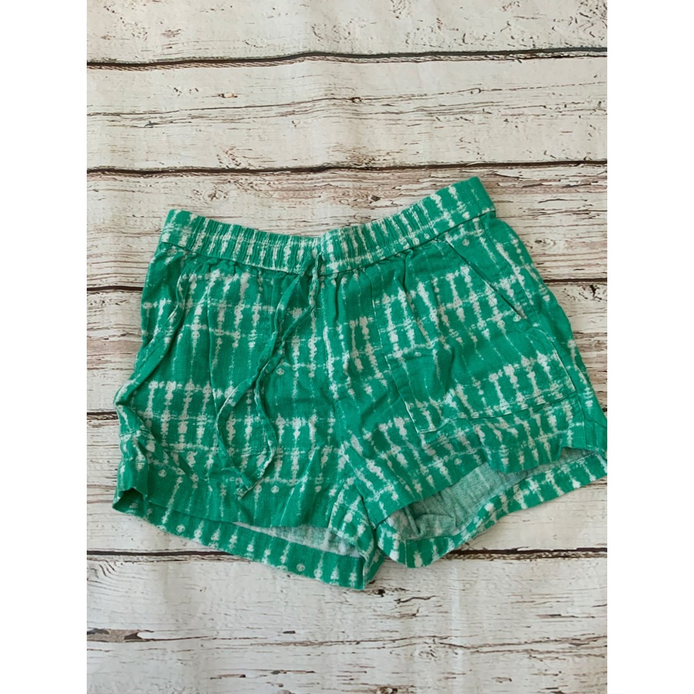 J.Crew Womens Green White Tie Dye Linen Blend Pull On Shorts XXS Drawstring Boho